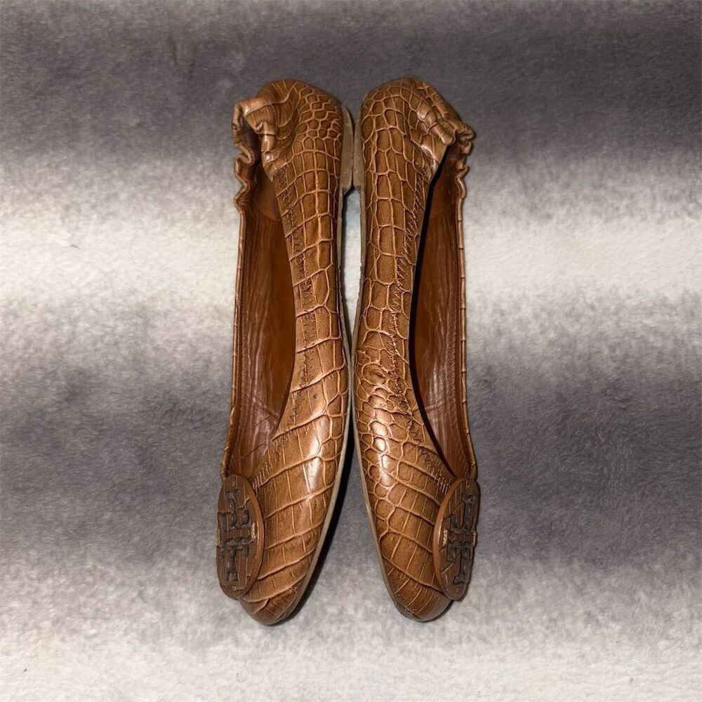 Tory Burch Reva Women's Brown Croc Embossed Ballet Flats Size 7.5 - Picture 6 of 9
